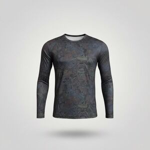 Ed Hardy Mens Base Layer Shirt Graphic Top XL All Over Tattoo Print Gray